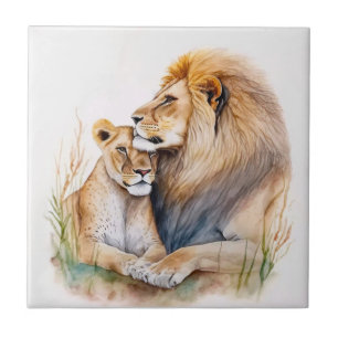 Carreau Couple lion mâle & femelle amoureux des lions