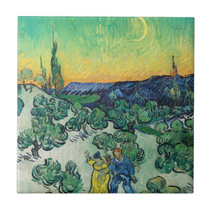 Carreau Couple romantique de Van Gogh marchant sous la lun