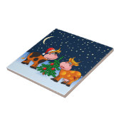 Carreau Couples doux de vache à Joyeux Noël par l'arbre de (Côté)