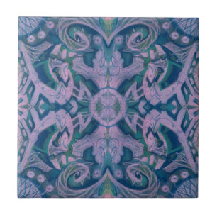 Carreau Courbes & Lotus, lavande motif abstraite et bleu