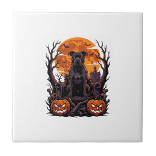 Carreau Couronne de citrouilles de Pitbull noir Halloween