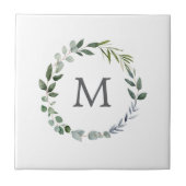 Carreau Couronne de feuille de sable vert rustique monogra (Devant)