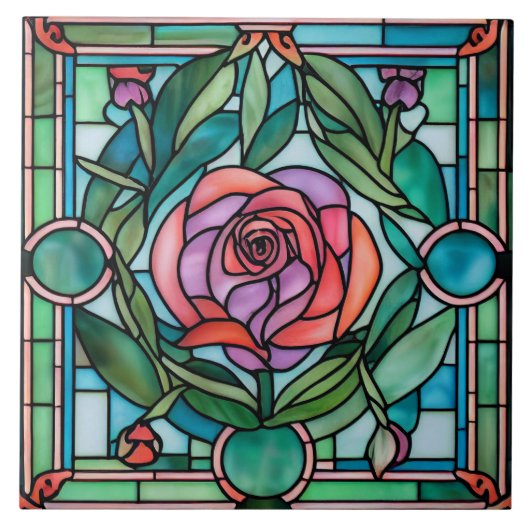 Carreau Couronne de feuilles de rose ornées de style vitra (Devant)