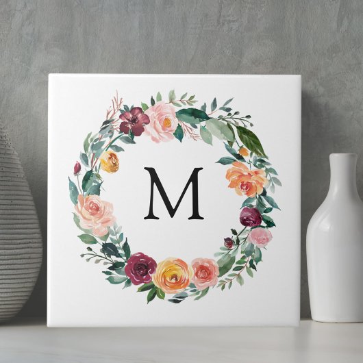 Carreau Couronne de fleurs de rose d'automne Monogramme