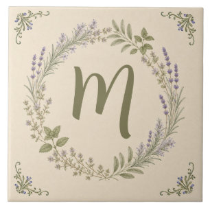 Carreau Couronne de jardin d'herbes de lavande monogramme