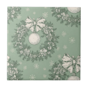 Carreau Couronne de Noël en toile verte vintage
