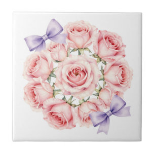 Carreau Couronne de roses roses aquarelle florale