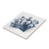 Carreau Couronne de style Delft bleu et blanc avec fleurs (Côté)