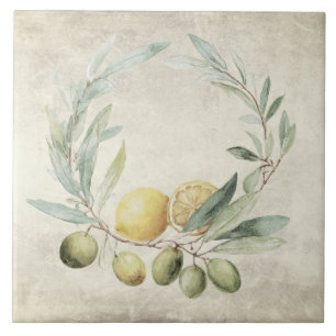 Carreau Couronne d'olive de branche de citron Méditerranée