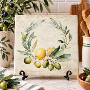 Carreau Couronne d'olive de branche de citron Méditerranée