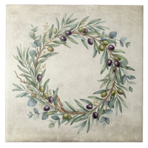 Carreau Couronne d'olive Méditerranée Aquarelles Rustique