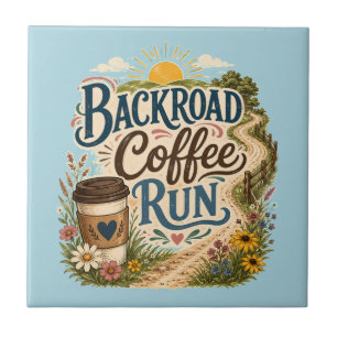 Carreau Course de café sur les routes rurales au lever du