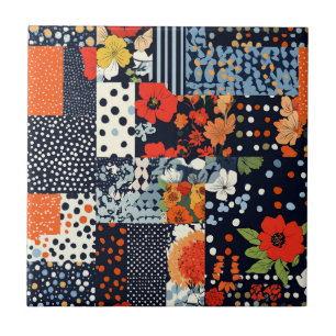 Carreau Courtepoint vintage marine corail en patchwork