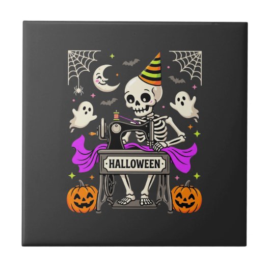 Carreau Couture de squelette d'Halloween Citrouille fantôm (Devant)