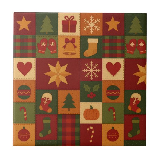Carreau Couverture Patchwork Rouge Vert Fleurie Maison de (Devant)