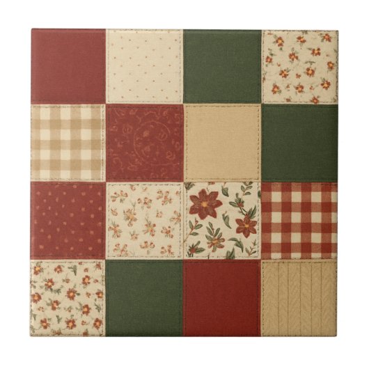 Carreau Couverture Piquée Rouge Vert Patchwork Floral Mais (Devant)