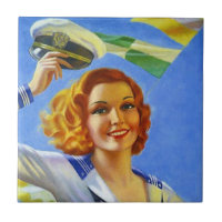 Couvrez de tuiles la rétro femme heureuse vintage
