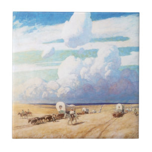 Carreau Cow-boys western vintage, chariots bâchés par Wyet