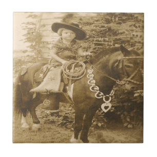 Carreau Cow-girl occidentale vintage sur le poney