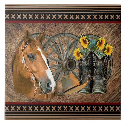 Carreau Cowboy de Western Horse Cowboy Cowboy Hat Wagon Wh (Devant)