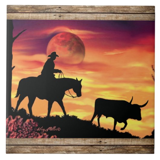 Carreau Cowboy et bouvillon longhorn (Devant)