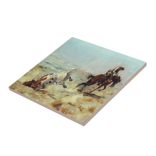 Carreau Cowboy occidental Roping un boeuf (Côté)