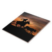 Carreau Cowboy Roping Steer au coucher du soleil (Côté)