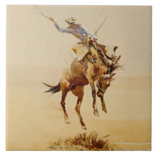 Carreau Cowboy sur un Bucking Horse #2 par Edward Borein
