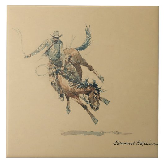 Carreau Cowboy sur un Bucking Horse #3 par Edward Borein (Devant)