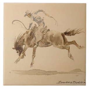 Carreau Cowboy sur un cheval qui se cabre par Edward Borei