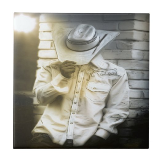 Carreau Cowboy Tenant Son Casquette (Devant)