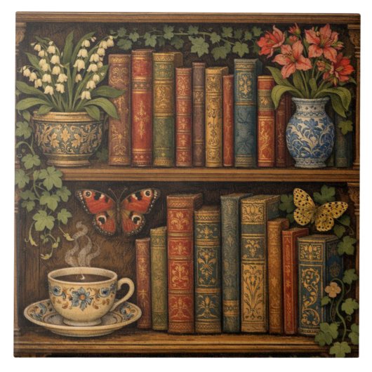 Carreau Cozy retro book shelf botanical coffee tea lover (Devant)