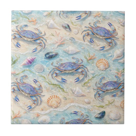 Carreau Crabe Bleu & Coquillages (Devant)