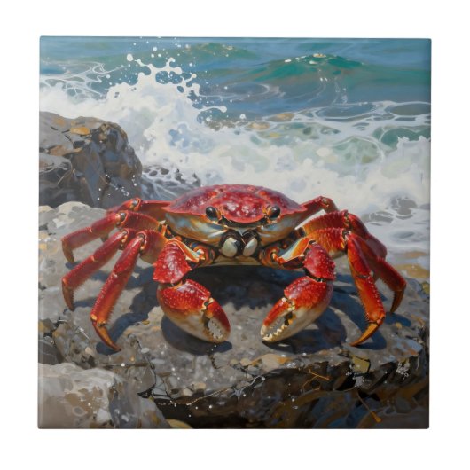 Carreau Crabe rouge vibrant Vagues océaniques (Devant)