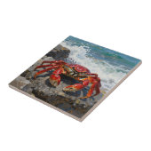Carreau Crabe rouge vibrant Vagues océaniques (Côté)