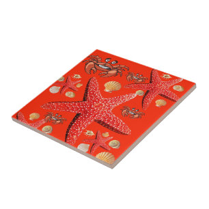 Carreau Crabes en céramique, Starfish, Orange