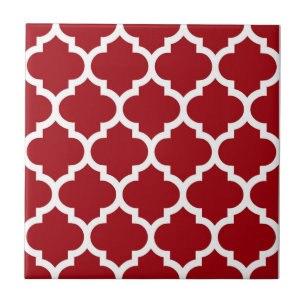 Carreau Cranberry Red White Marocain Quatrefoil Motif #5