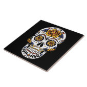 Carreau Crâne à sucre rose jaune sur noir (Côté)