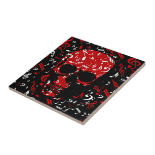 Carreau Crâne de notes musicales rouges