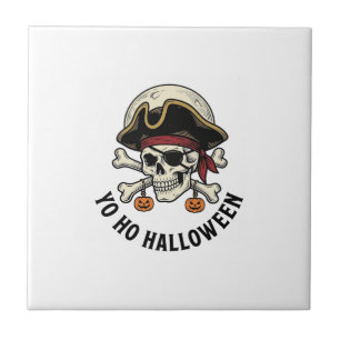 Carreau Crâne de Pirate Halloween Gravure Vintage T-Shirt