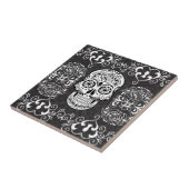 Carreau Crâne de sucre décoratif Grunge gothique noir blan (Côté)