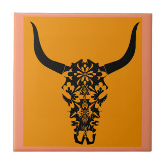 Carreau crâne-de-vache-cornettes-sauvage-ouest-noir-blanc-