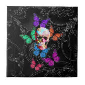 Carreau Crâne d'imaginaire et papillons colorés (Devant)