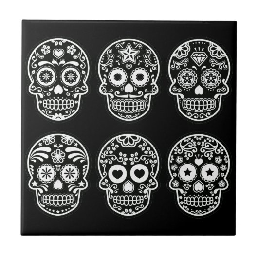 Carreau Crâne noir et blanc de sucre (Devant)