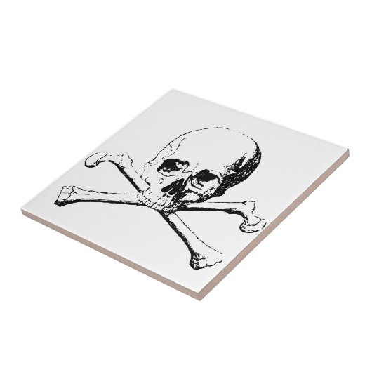 Carreau Crâne noir et blanc et os (Côté)