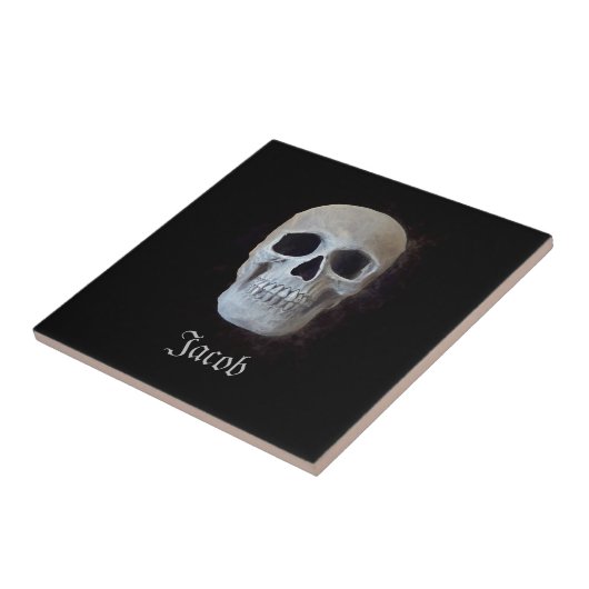 Carreau Crâne Noir et Blanc Gothique Design d'art tendance (Côté)