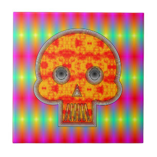 Carreau Crâne Robot Coloré Sur Arrière - plan Arc-En-Ci