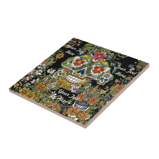 Carreau Crâne sucre Art Blooming Bones personnalisable (Côté)