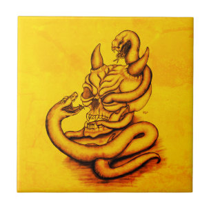 Carreau Crâne - Tête diabolique avec serpent