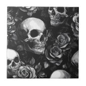 Carreau Crânes Et Rose Noir Gothique (Devant)